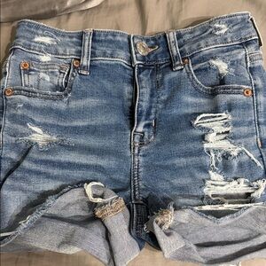 American Eagle Outfitters Blue Distressed Jean Shorts